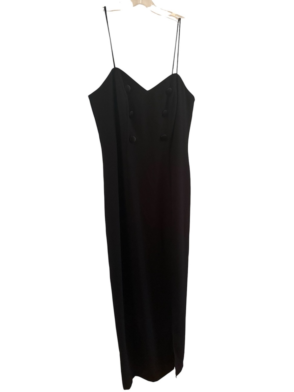 Vintage Jessica Black Spaghetti-Strap  Dress with Button Detail and Slit